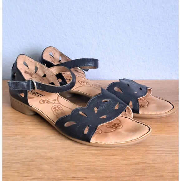 Born Janya Sandals Women's 8 Black Leather Comfort Ankle Buckle Strap Mary Jane - Picture 1 of 11